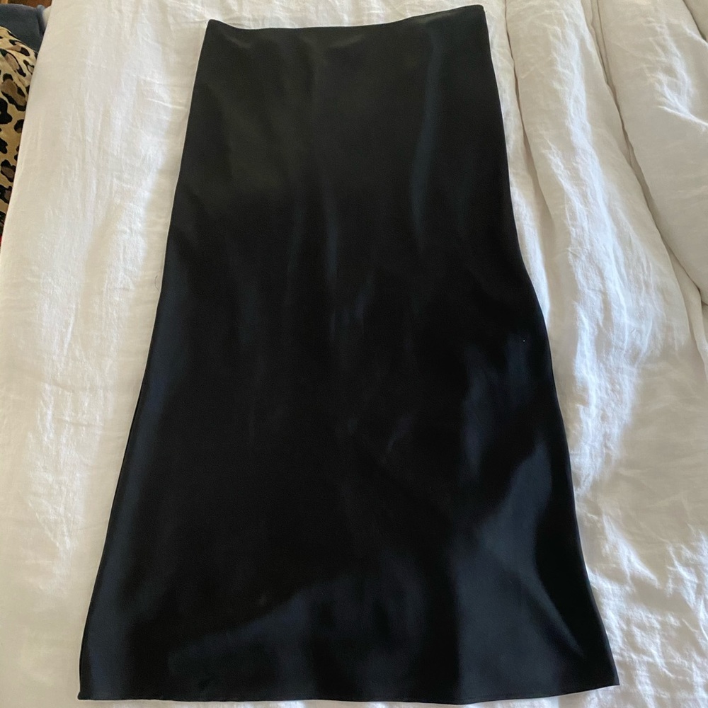 Topshop Black Silk Mid Length Skirt